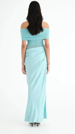 Benni Nico Off Shoulder Maxi Dress in Aquamarine Size AU 12 for rent on The Volte - image 3