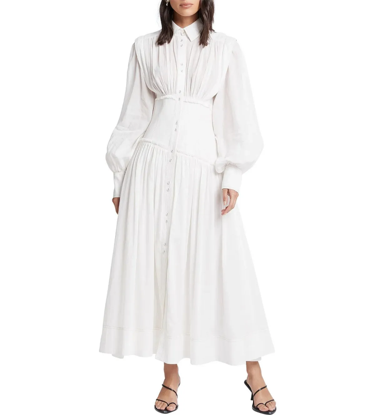 Aje Utopia Long Sleeve Maxi Dress White Size 8 for rent on The Volte - main image