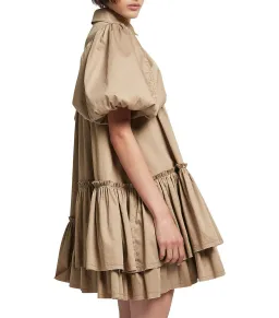 Aje Ambience Puff Sleeve Mini Dress Mocha Size AU 10 for rent on The Volte - image 2