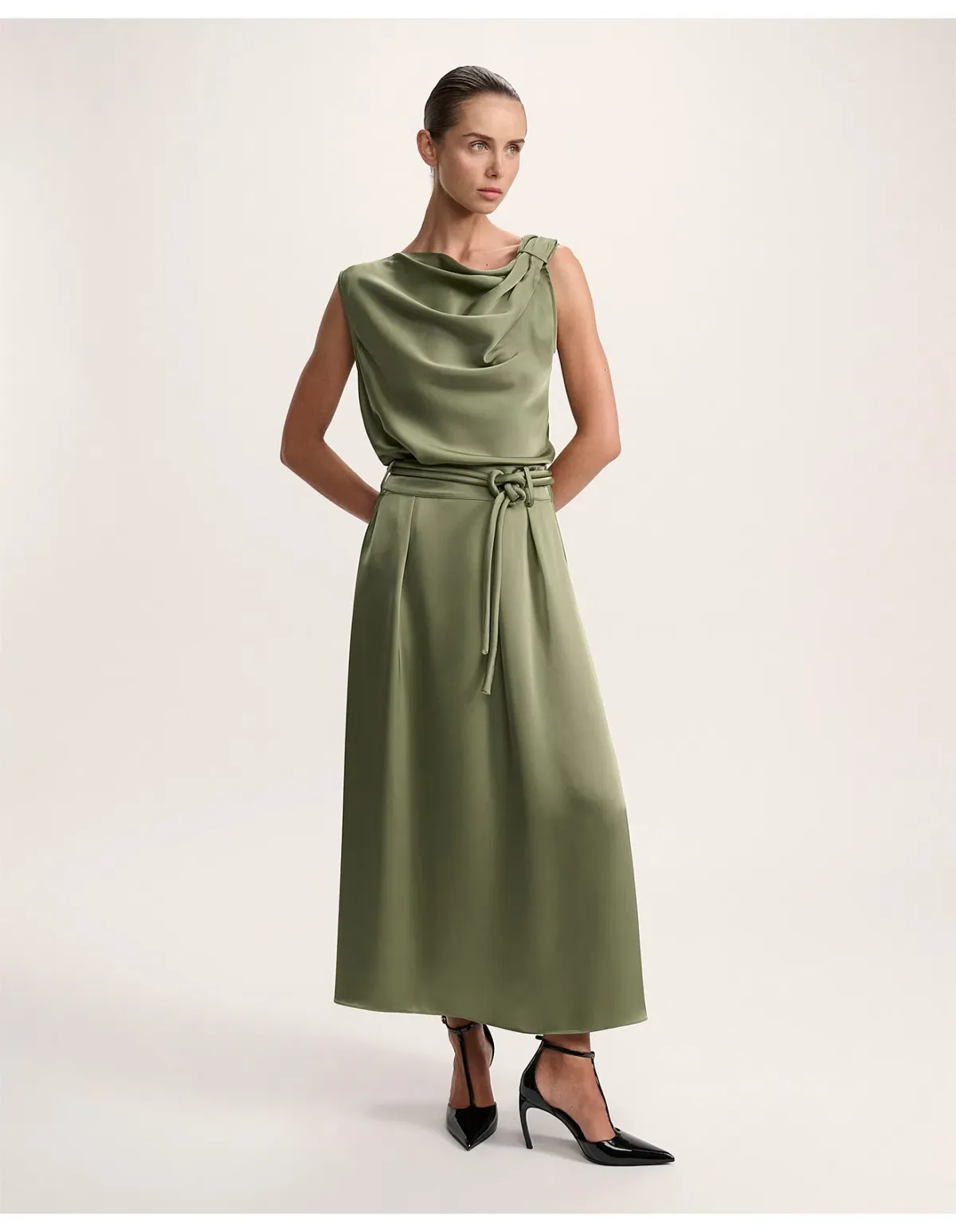 Saba Jayde Belted Midi Skirt Olive Green Size AU 6 - Image 1