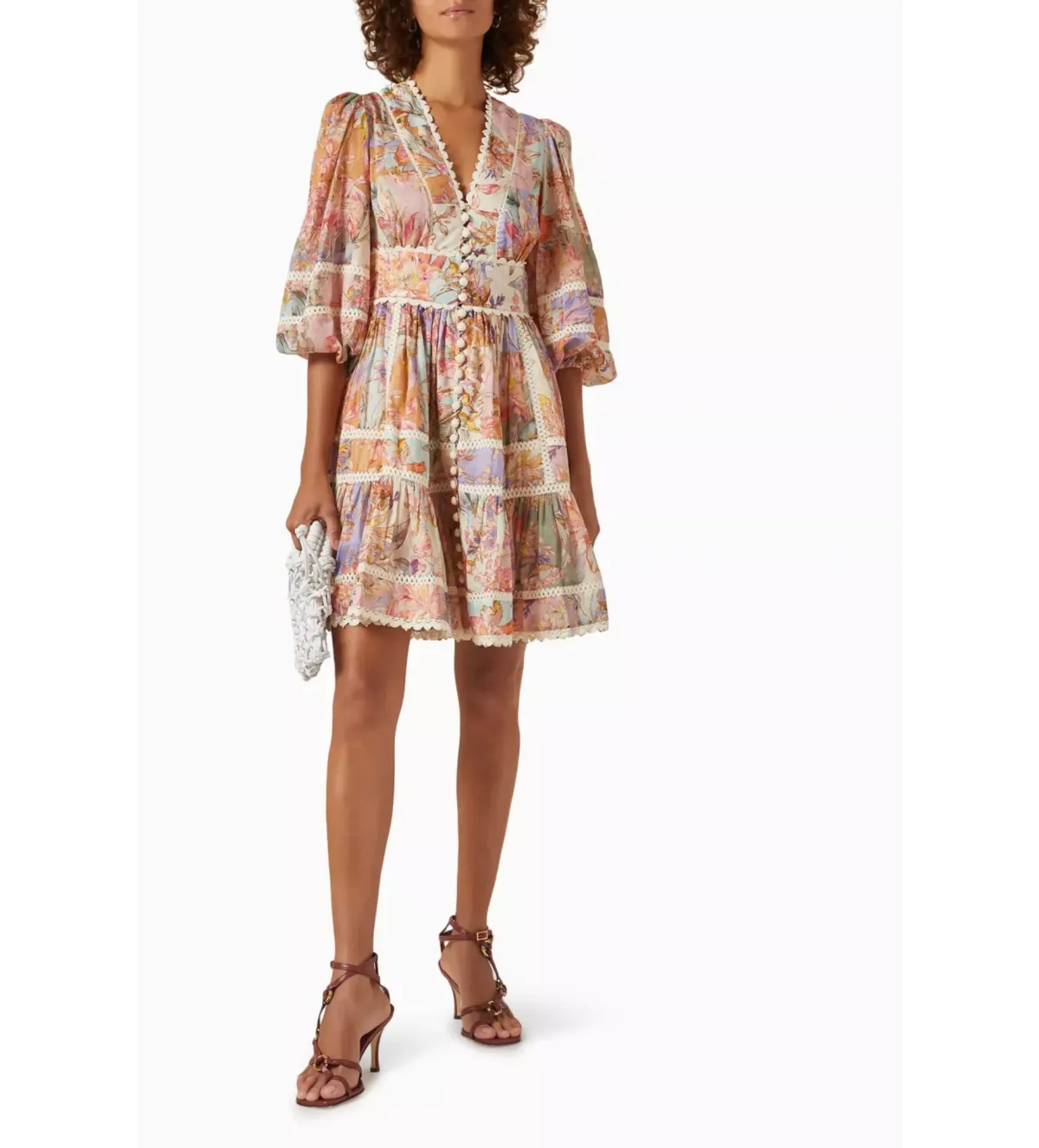 Zimmermann Cira Lantern Mini Dress Printed Cotton Multi Size 4/Au 16 - Image 1