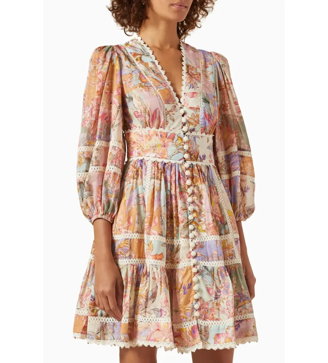 Zimmermann Cira Lantern Mini Dress Printed Cotton Multi Size 4/Au 16 for rent on The Volte - main image