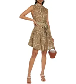 Zimmermann Carnaby Belted Leopard-print Cotton-voile Mini Dress In Leaf Green Size 0/Au 8 for rent on The Volte - image 1
