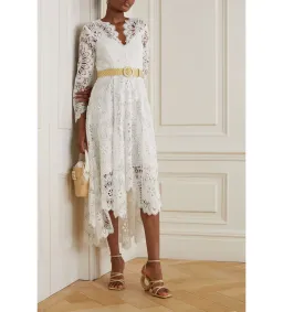 Zimmermann Chintz Doily Belted Asymmetric Guipure Lace Midi Dress White Size 2/Au 12 for rent on The Volte - image 1