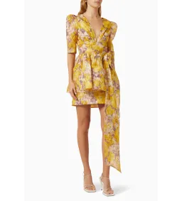 Zimmermann The High Tide Peplum Mini in Yellow Ikat Floral Size 0p/Au 6 for rent on The Volte - image 1