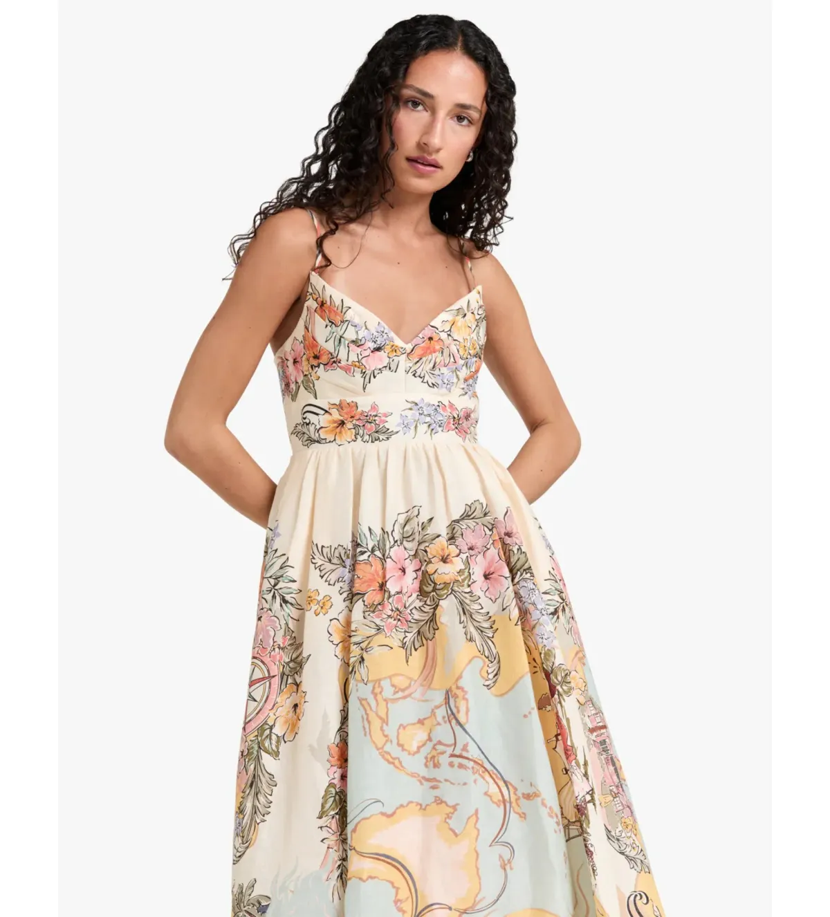 Zimmermann Tallow Tucked Bodice Midi Dress Nautical Map Size 2/AU 12 - Image 5