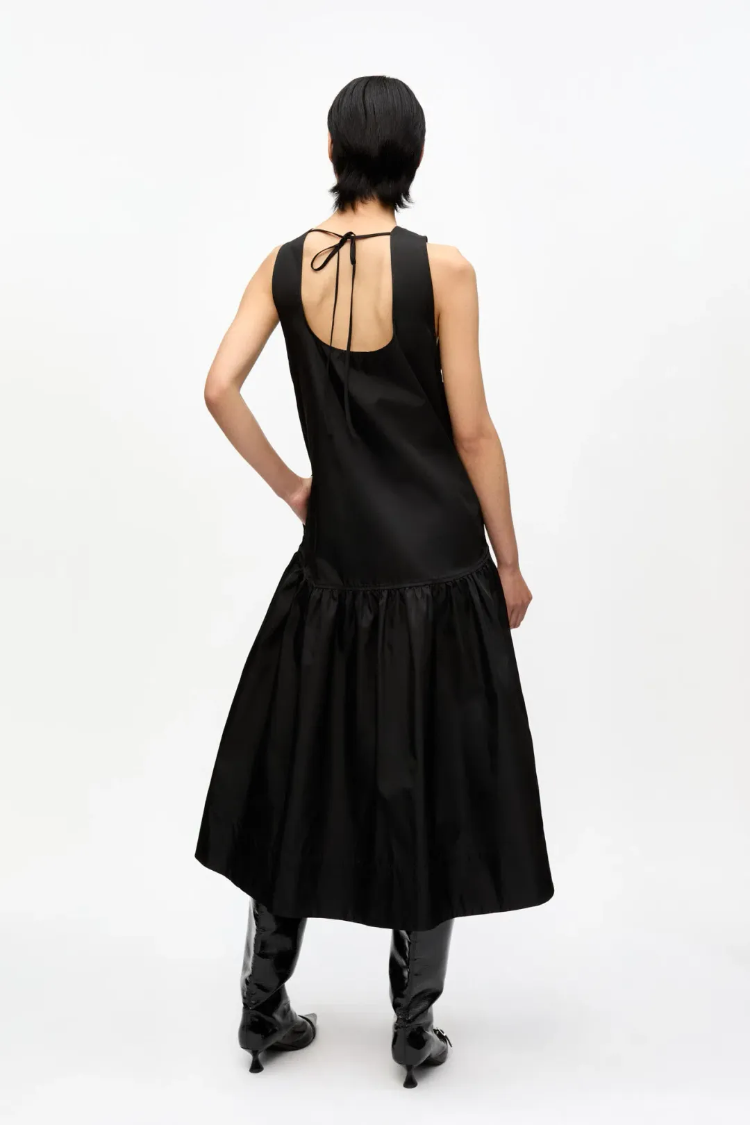 Ganni Duchesse Nylon Midi Dress Black Size 6 for rent on The Volte - main image