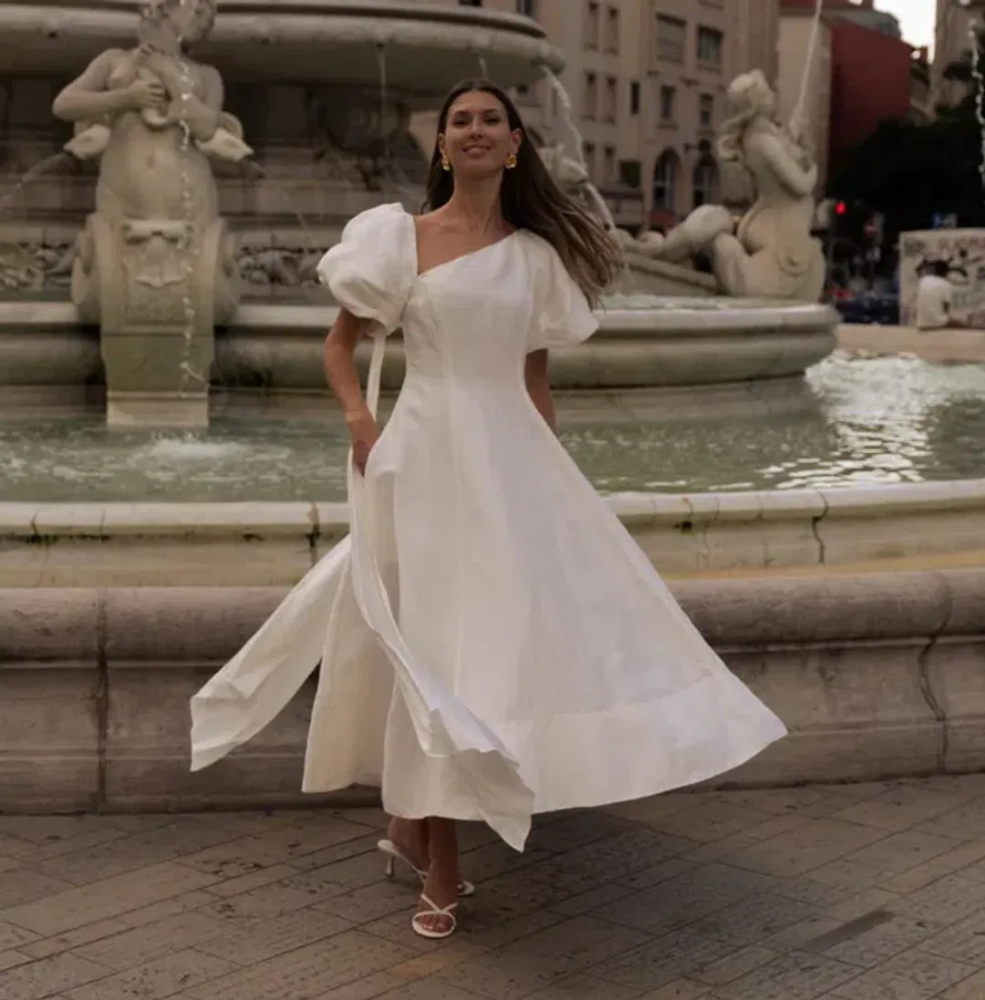 Aje Arista Tulip Sleeve Midi Dress Ivory Size AU 16 for rent on The Volte - main image