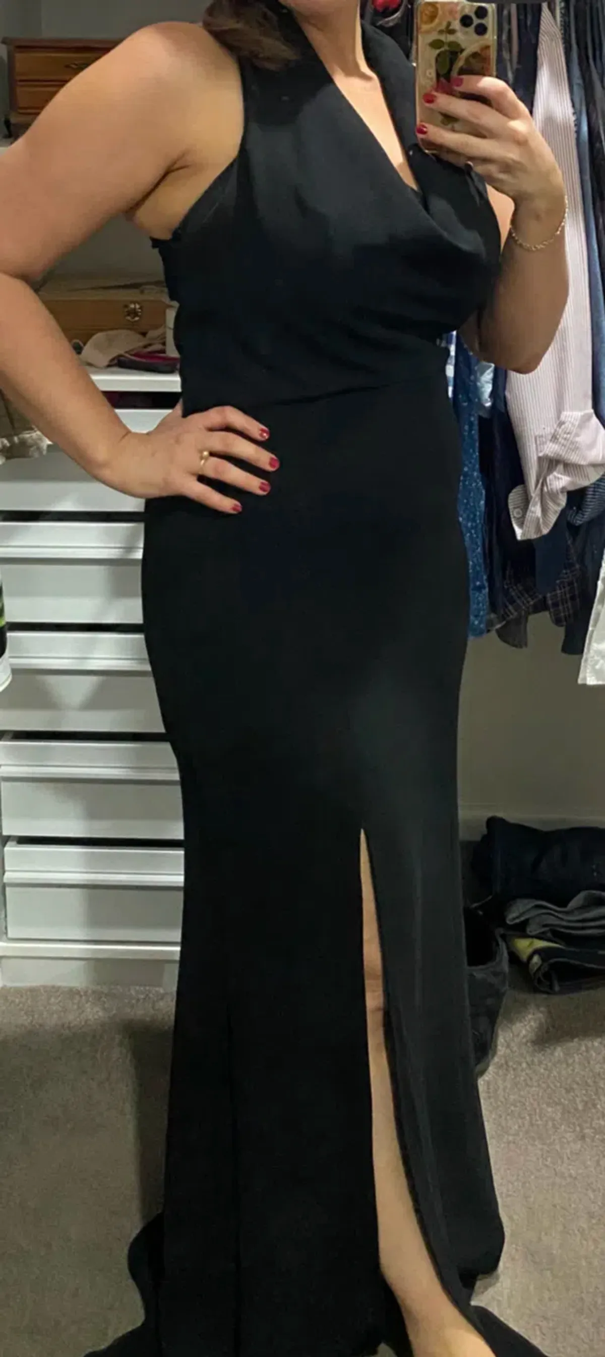 Rodeo Show Cowl Neck Front Split Gown Black Size 12 - Image 3