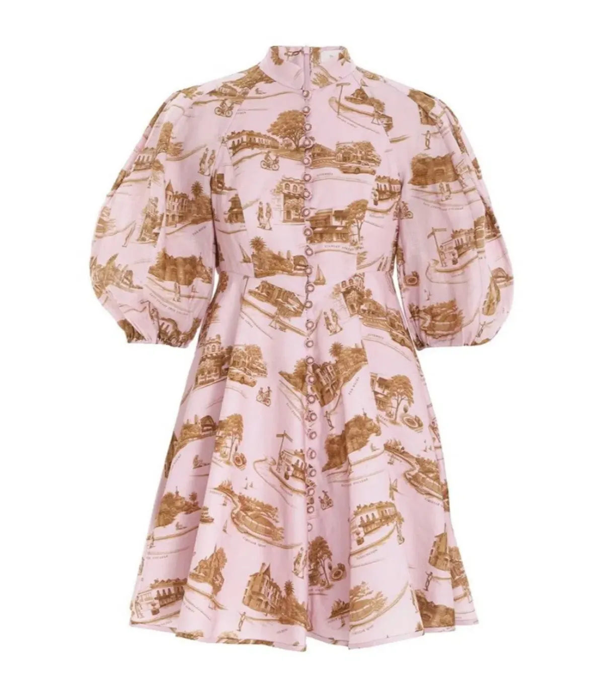 Zimmermann Linen Toile Mini Dress Pink Print Size AU 14 - Image 2