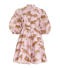 Zimmermann Linen Toile Mini Dress Pink Print Size AU 14 for rent on The Volte - image 2