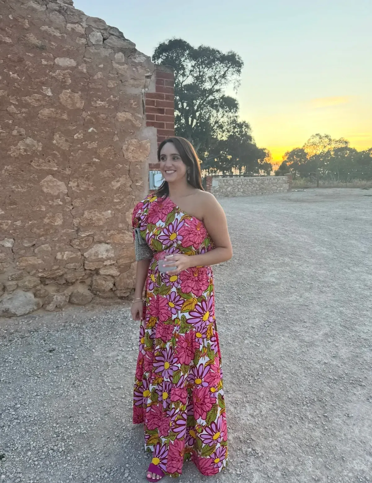 S/W/F Frida One Shoulder Puff Sleeve Maxi Dress Floral Pink Size L / Au 14 - Image 4