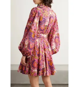 Zimmermann Paisley Fiesta Linen Wrap Mini Dress in Pink Size AU 14 for rent on The Volte - image 3