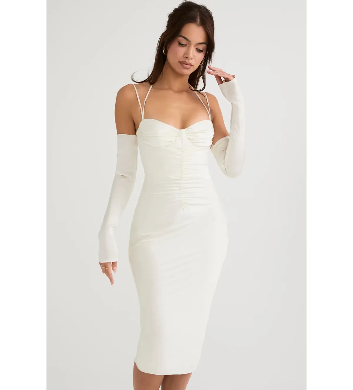 House Of CB Nanoushka Satin Midi Dress Ivory Size L/AU 12 - Image 3