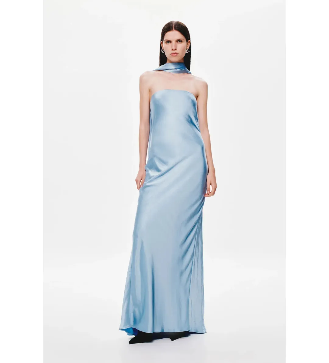MISHA The Lilia Satin Dress in Blue Size 10 for rent on The Volte - main image