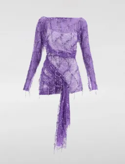 Christopher Esber Encased Beaded Ivy Lace Long Sleeve Mini Dress Grape Size 12 for rent on The Volte - image 7