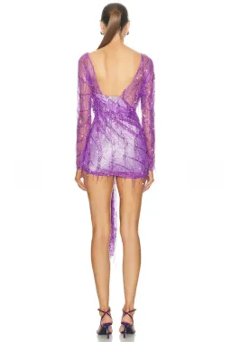 Christopher Esber Encased Beaded Ivy Lace Long Sleeve Mini Dress Grape Size 12 for rent on The Volte - image 4