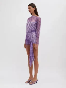 Christopher Esber Encased Beaded Ivy Lace Long Sleeve Mini Dress Grape Size 12 for rent on The Volte - image 5