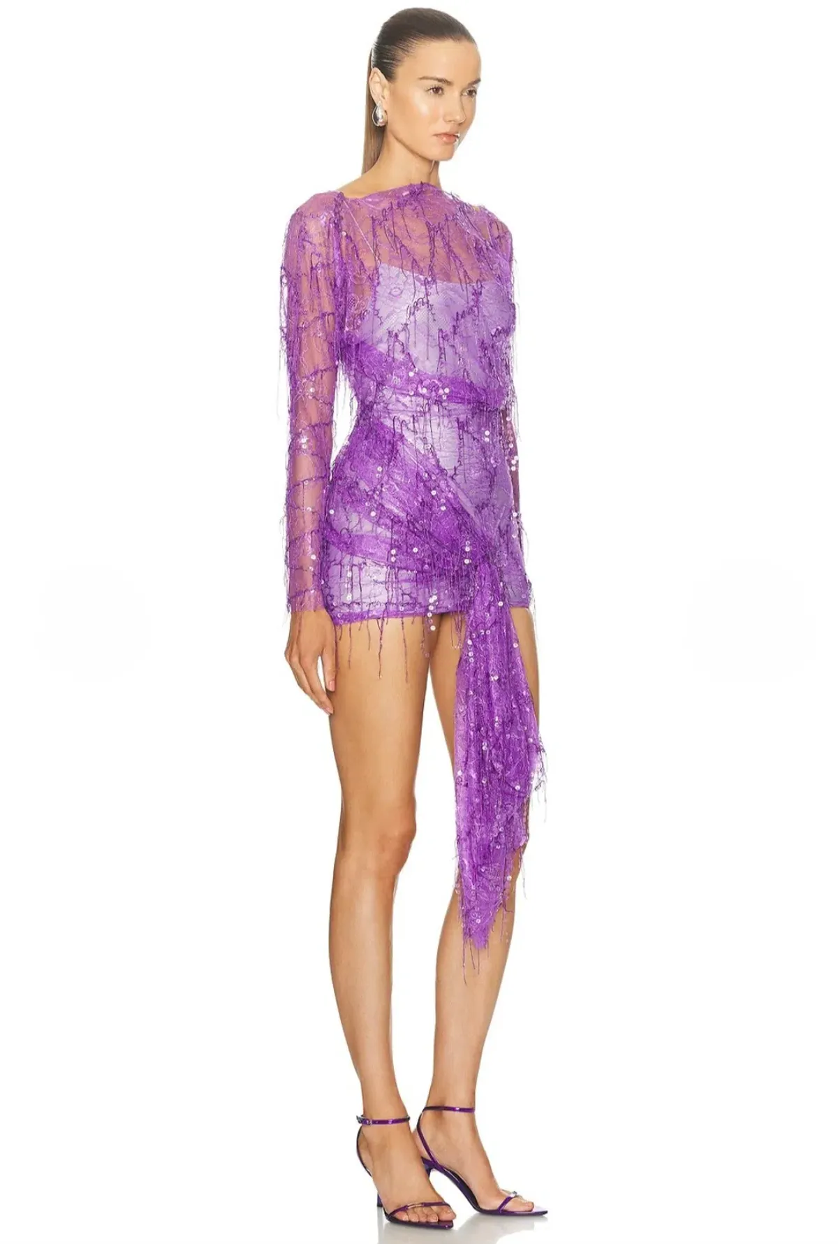Christopher Esber Encased Beaded Ivy Lace Long Sleeve Mini Dress Grape Size 12 - Image 2
