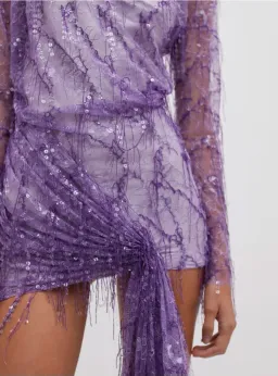 Christopher Esber Encased Beaded Ivy Lace Long Sleeve Mini Dress Grape Size 12 for rent on The Volte - image 6