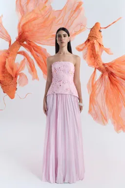 Justin Tong Cascade Pleated Gown Pink Size 12 for rent on The Volte - image 1