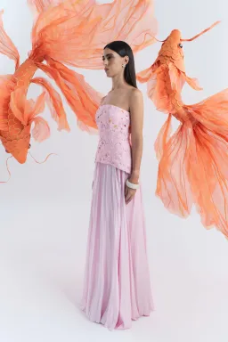Justin Tong Cascade Pleated Gown Pink Size 12 for rent on The Volte - image 2