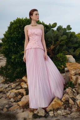 Justin Tong Cascade Pleated Gown Pink Size 12 for rent on The Volte - image 6