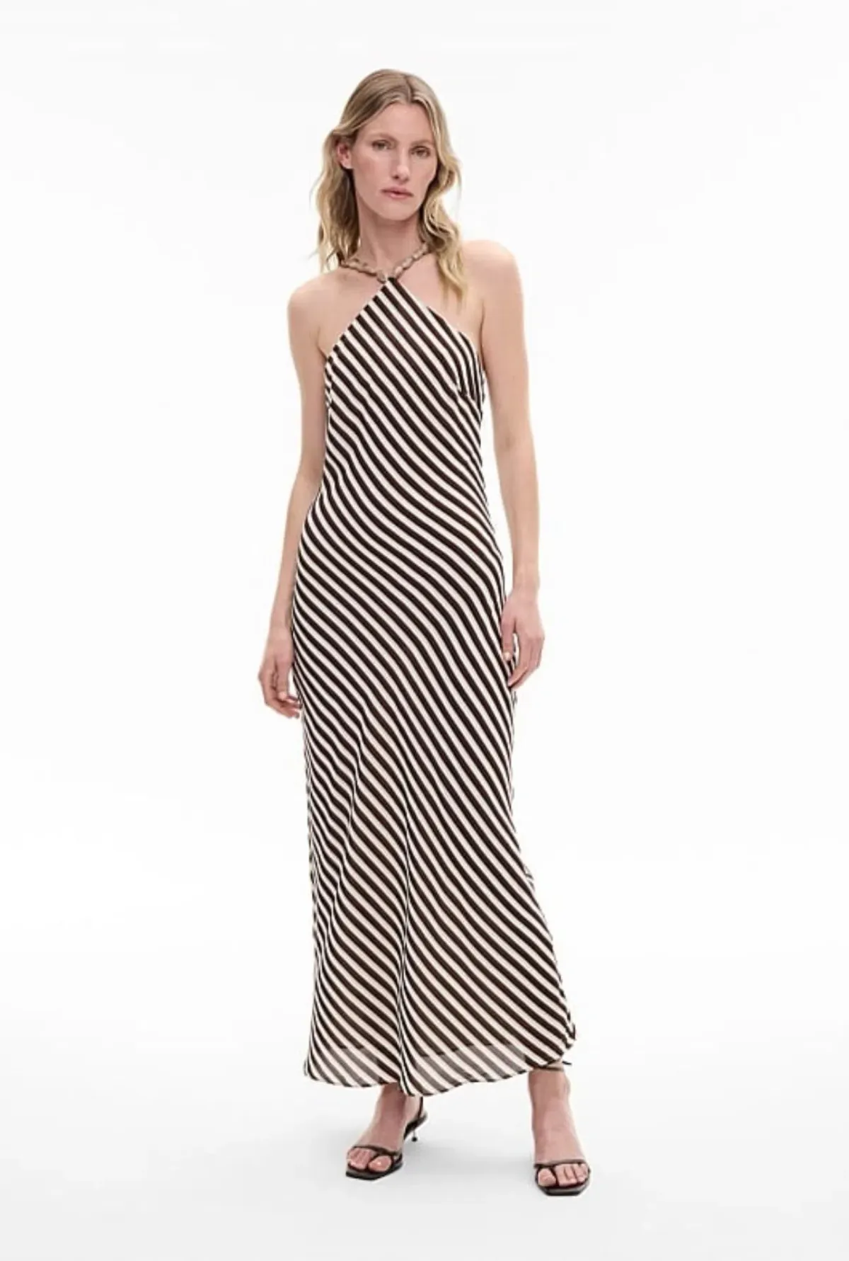 Witchery Brown and White Stripe Halter Dress Size 4 - Image 1