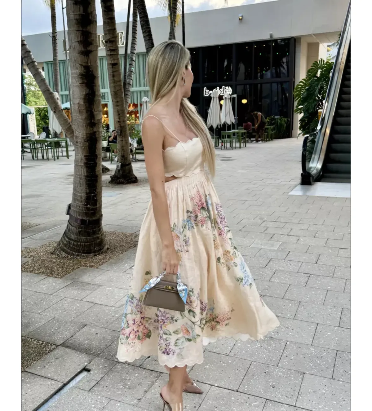 ZImmermann The Halliday Scallop Midi Dress in Cream Watercolour Floral Size 0/AU 8 - Image 4