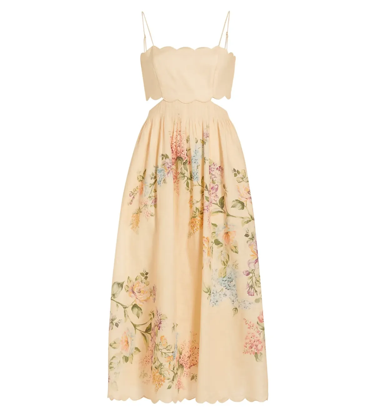 ZImmermann The Halliday Scallop Midi Dress in Cream Watercolour Floral Size 0/AU 8 - Image 1
