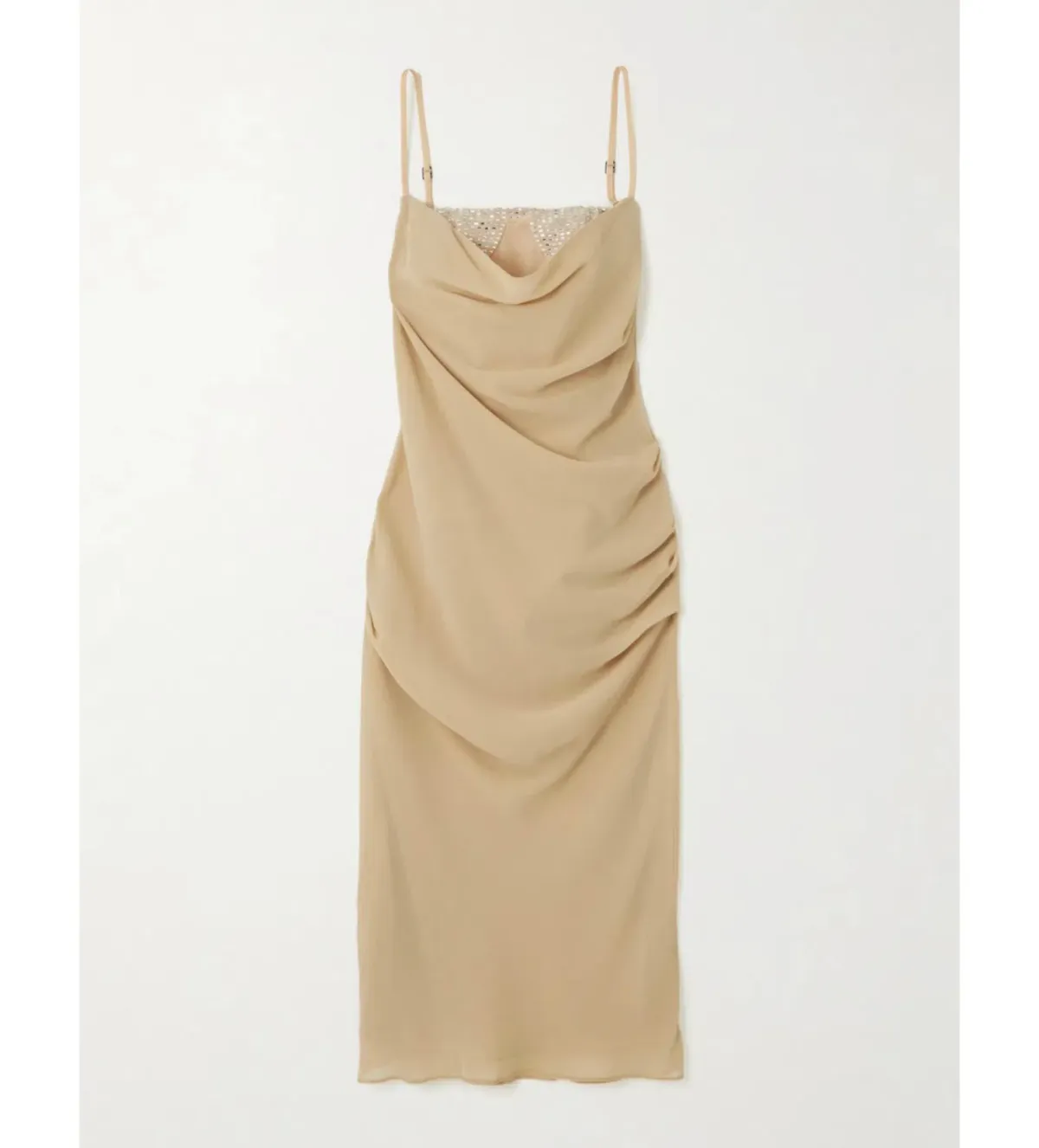 The Attico Crystal Embellished Draped Crepe Bustier Midi Dress Beige Size 8 - Image 5