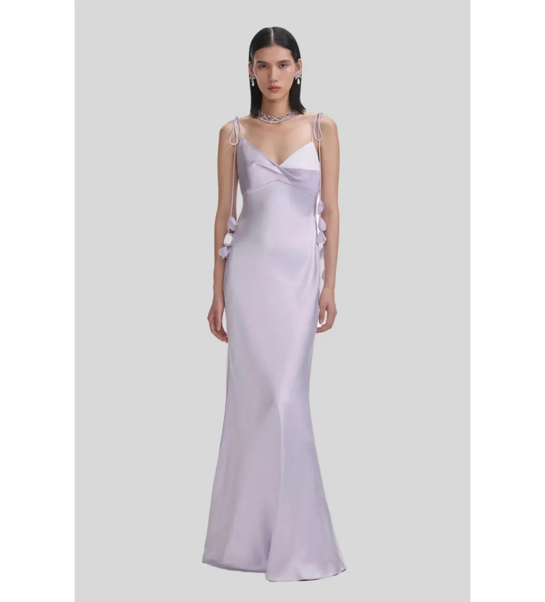Self Portrait Flower Satin Maxi Dress Lilac Size 8 for rent on The Volte - main image