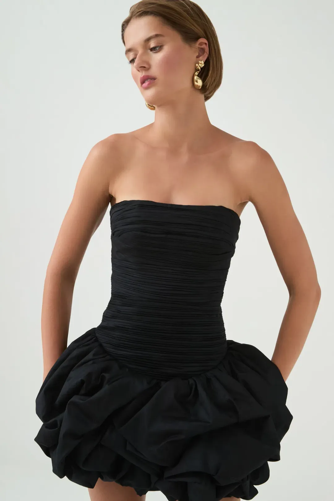 Aje Violette Bubble Hem Mini Dress in Black Size 8 for rent on The Volte - main image