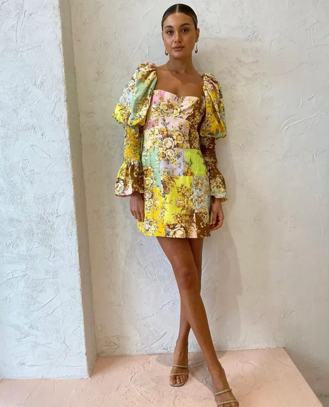 Alemais Matilde Puff Sleeve Mini Dress Multi Print Size 12 for rent on The Volte - main image