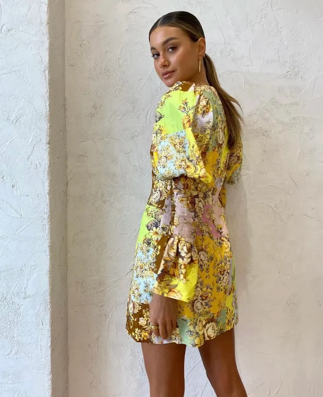 Alemais Matilde Puff Sleeve Mini Dress Multi Print Size 12 for rent on The Volte - main image