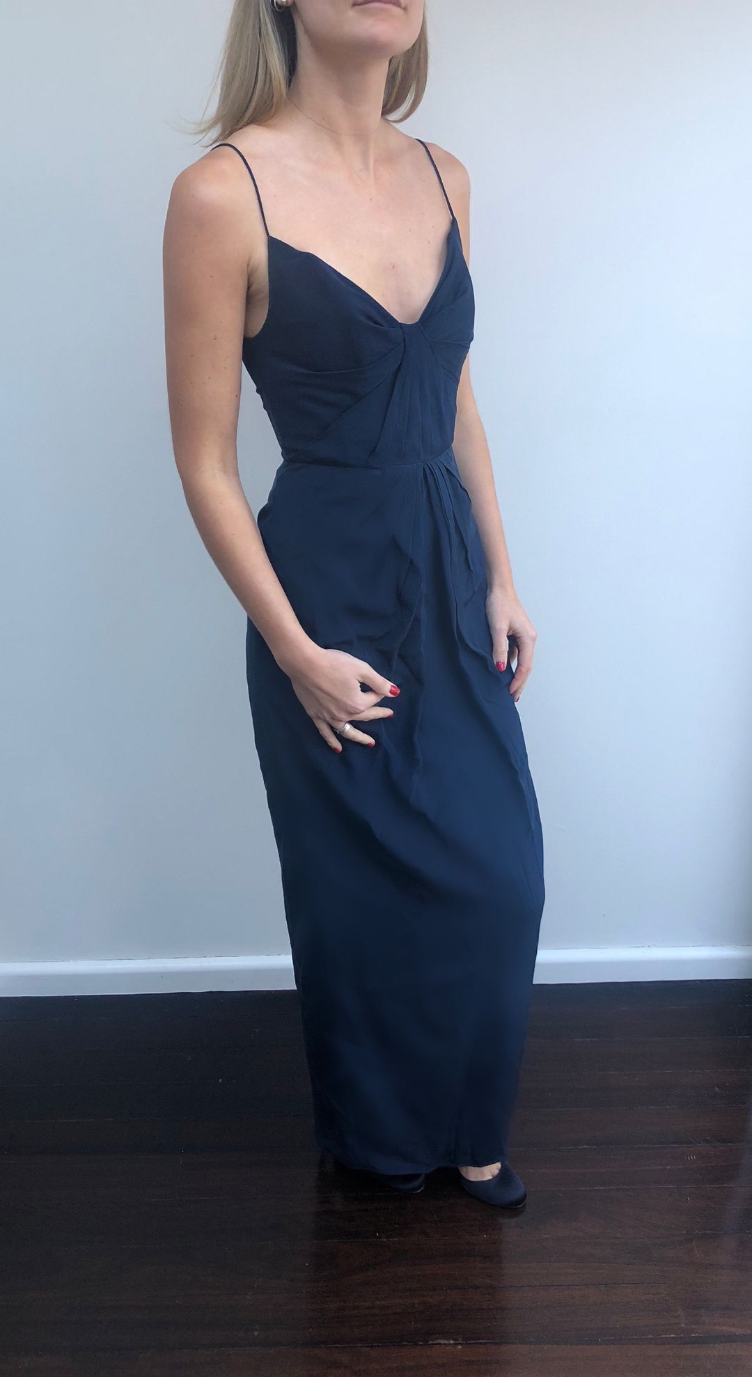 Zimmermann Pleated Silk Maxi Dress Navy Size 8 for rent on The Volte - main image
