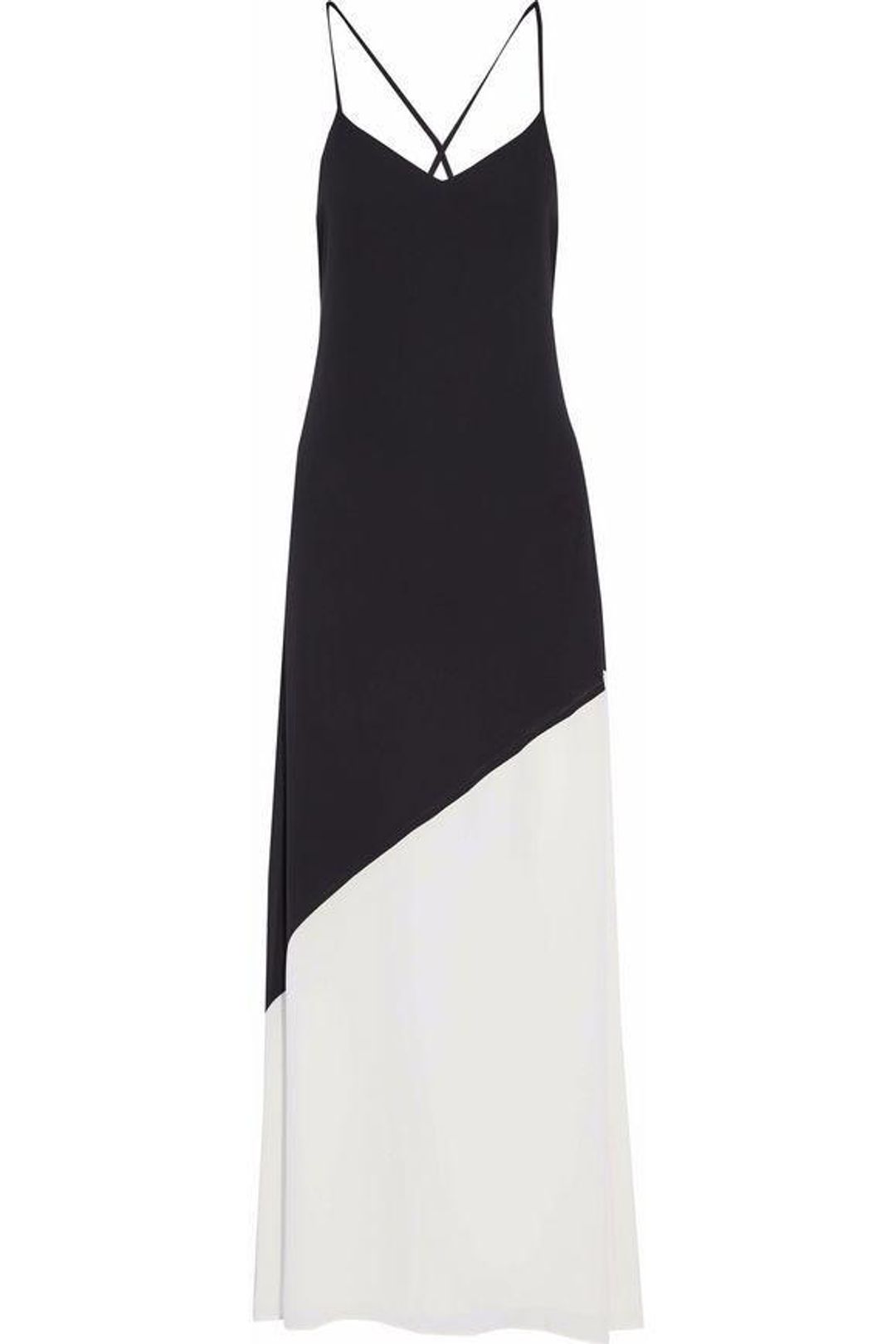 Alice and Olivia Maggie Two Tone Crepe De Chine Maxi Dress Black/White Size 4 for rent on The Volte - main image