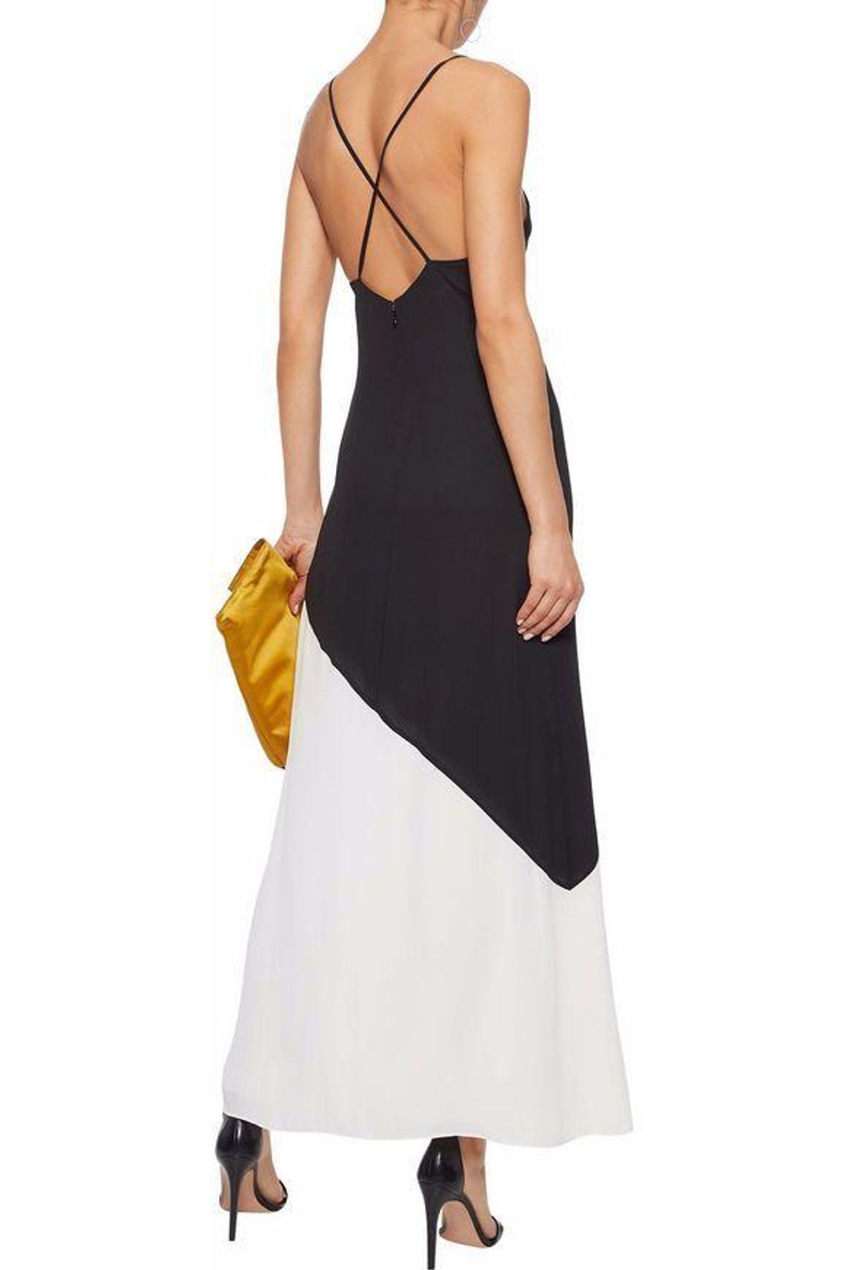 Alice and Olivia Maggie Two Tone Crepe De Chine Maxi Dress Black/White Size 4 - Image 2