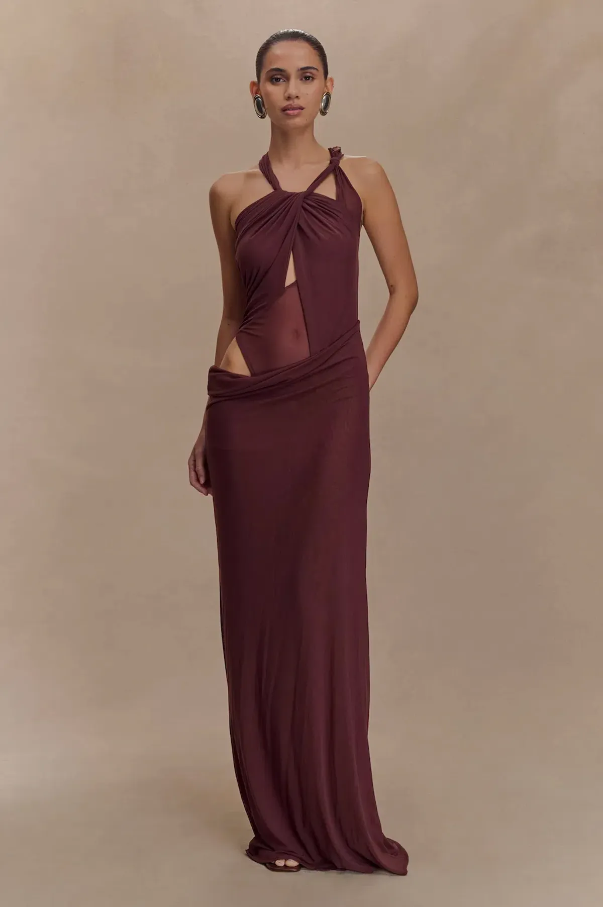 Meshki Edwina Knotted Mesh Maxi in Brown Size 8/S - Image 1