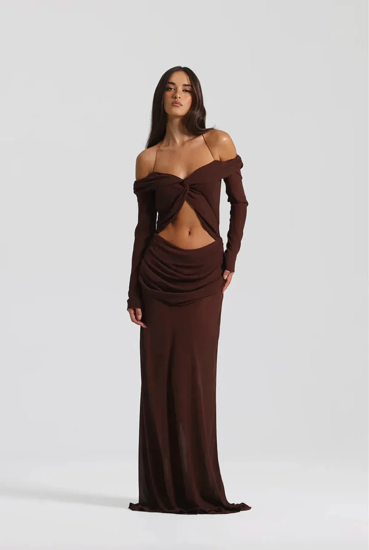 Natalie Rolt Emily Gown in Espresso Size AU 8 for rent on The Volte - main image