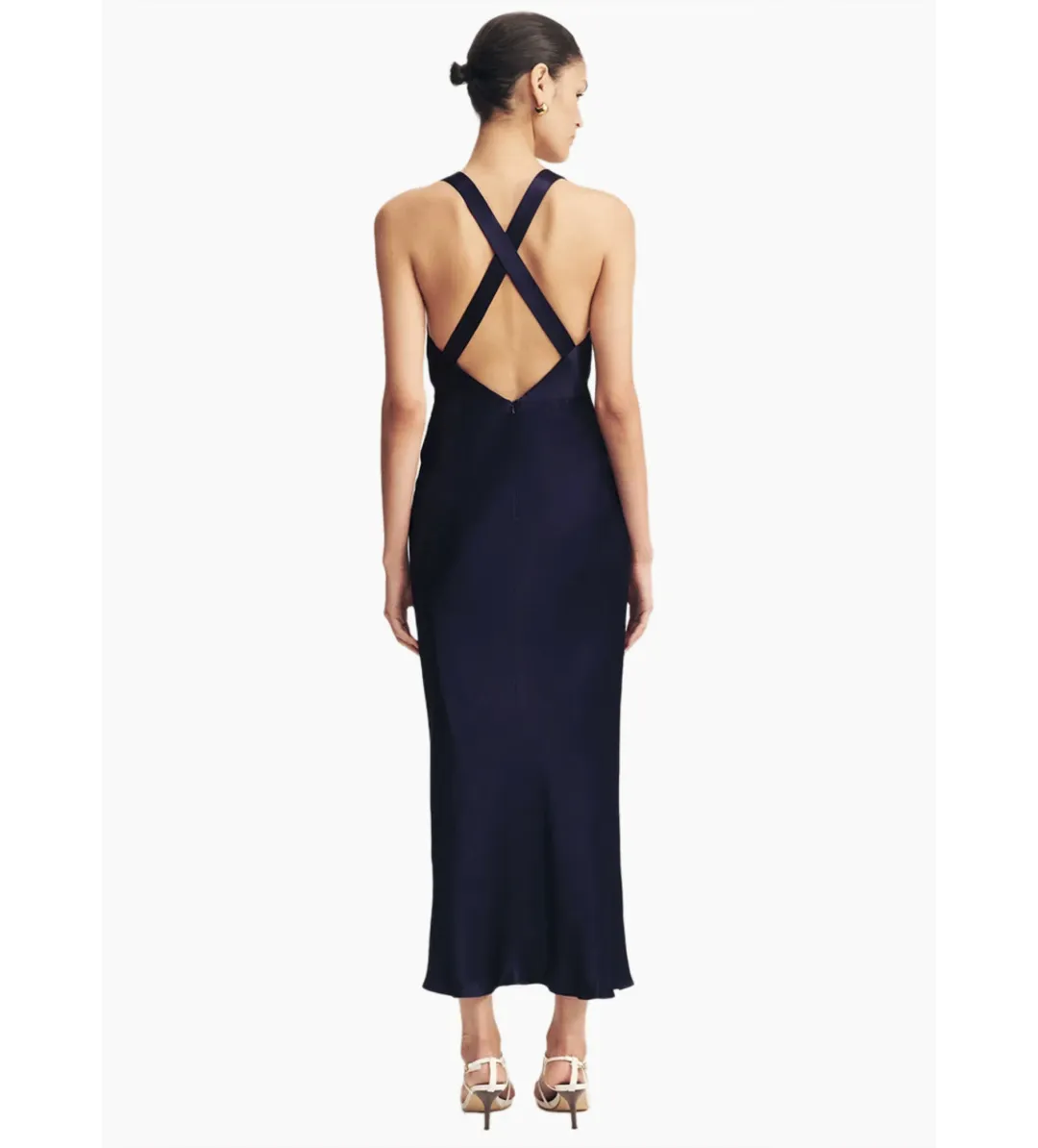 Shona joy Camille Lace Cross Back Split Maxi Dress Midnight/Ivory Size AU 8 for rent on The Volte - main image