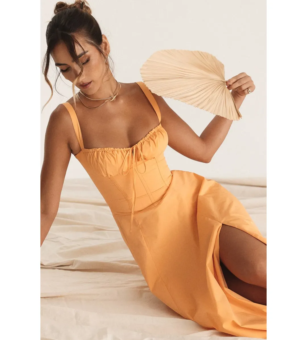 House of CB Carmen Bustier Midi Sundress Tangerine Size XS/AU 6 for rent on The Volte - main image