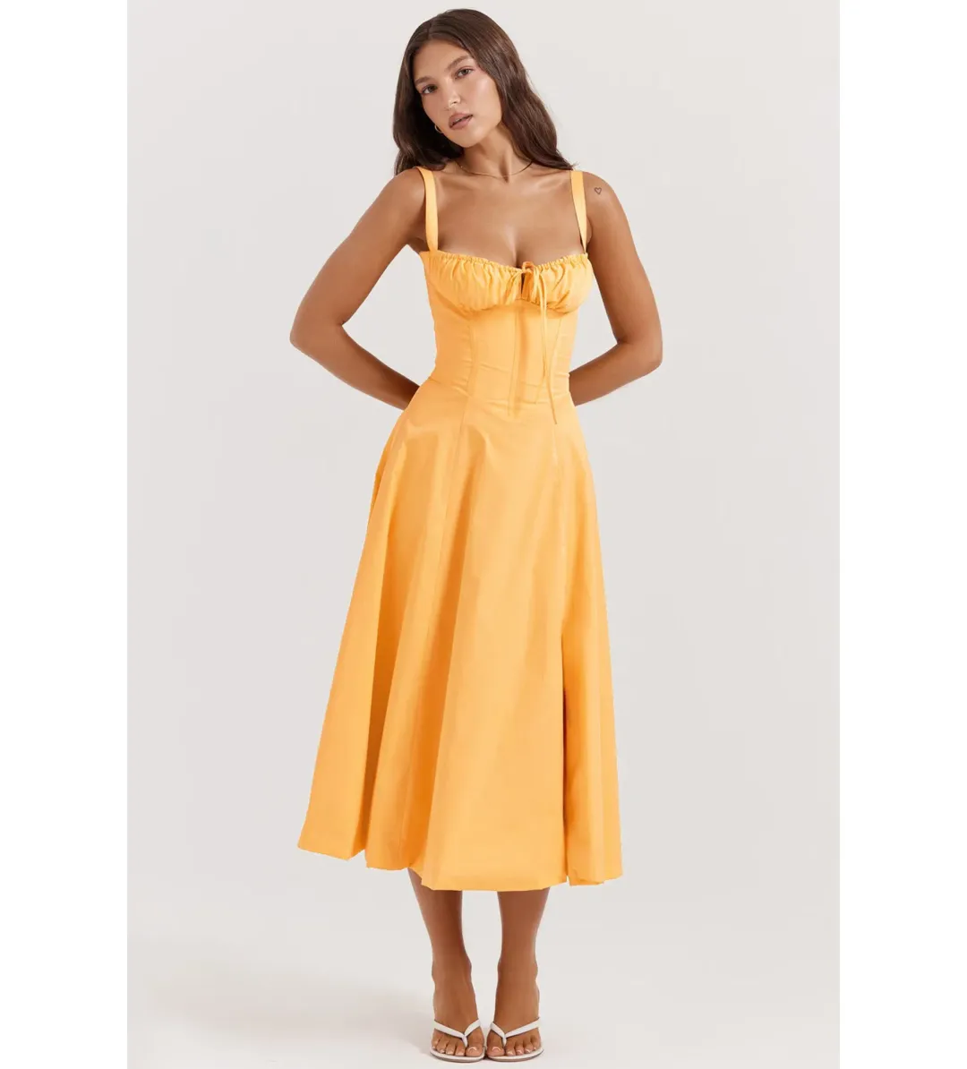 House of CB Carmen Bustier Midi Sundress Tangerine Size XS/AU 6 for rent on The Volte - main image