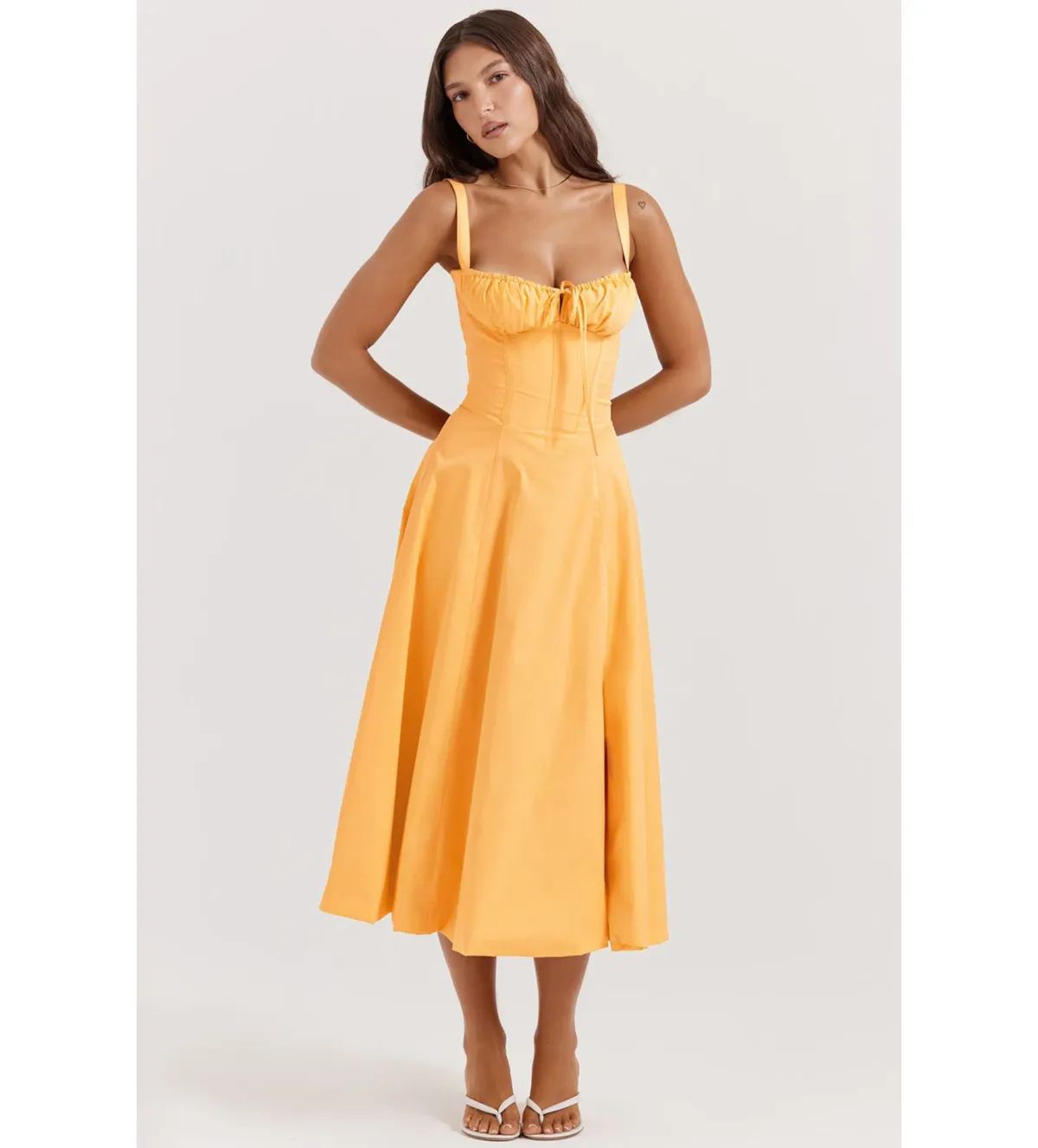 House of CB Carmen Bustier Midi Sundress Tangerine Size XS/AU 6 for rent on The Volte - main image