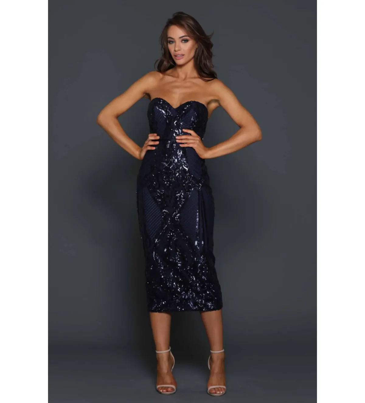 Elle Zeitoune Jones Midi Dress Midnight Size AU 12 - Image 1