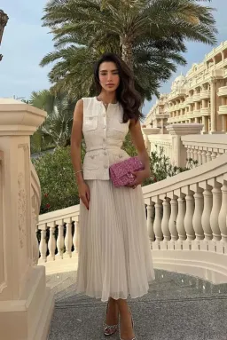 Self-portrait Sequined Bouclé Midi Dress White Size AU 12 for rent on The Volte - image 2