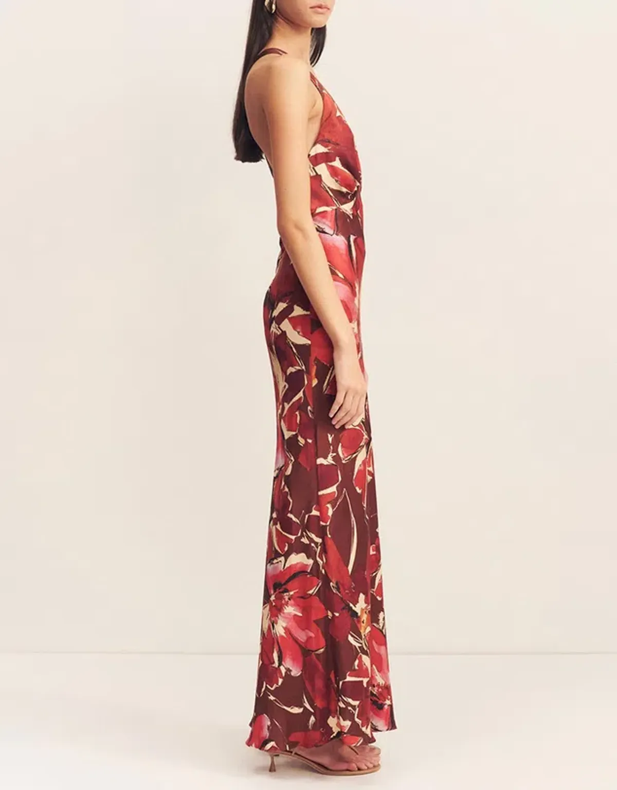 Shona Joy Nolita Plunged Cross Back Maxi Dress Rosewood Floral Size AU 6 - Image 2