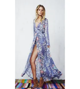 Tigerlily Batik Floral Wrap Dress in Cornflower Size 10 for rent on The Volte - image 1