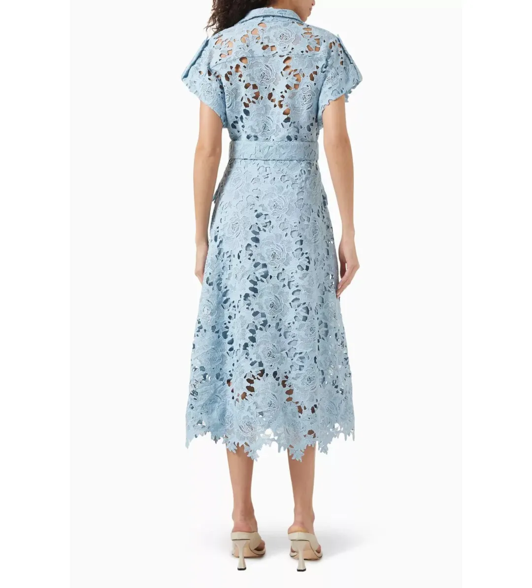 Leo Lin Lace Pocket Shirt Midi Dress Powder Blue Size AU 10 for rent on The Volte - main image
