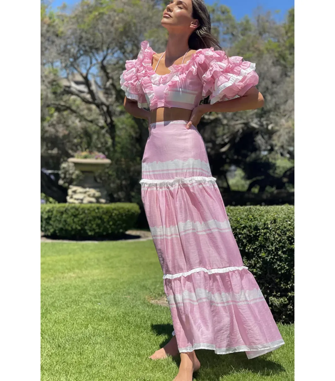 Mackenzie Mode Storybook Top and Maxi Skirt Pink White Set Size 6/XS for rent on The Volte - main image